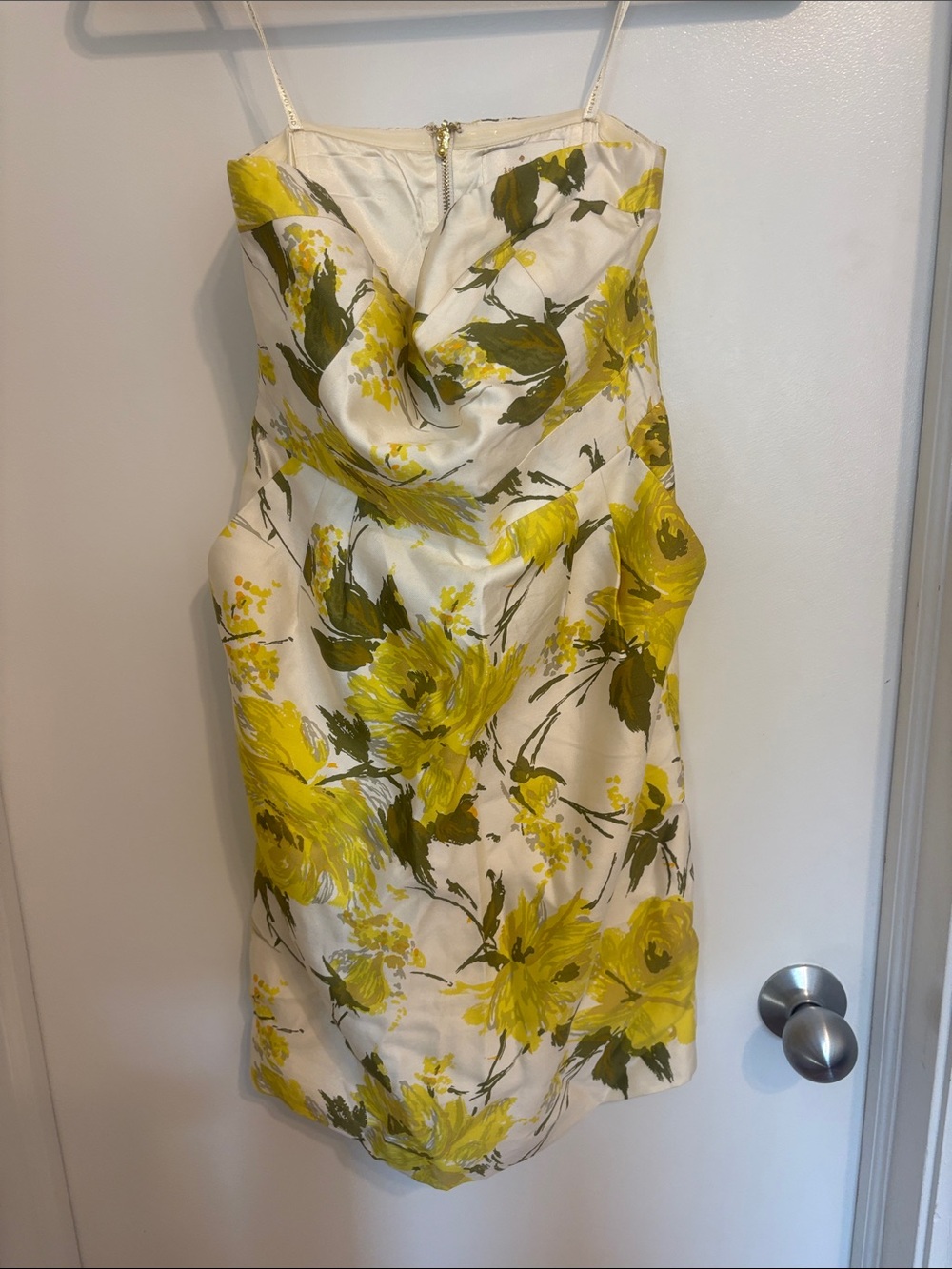 kate spade Strapless Floral Cocktail Dress in Yellow, Olive and Cream